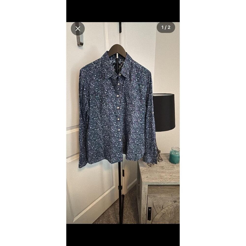 Tommy Hilfiger Womens Floral Print Button Down XL Blue Purple Pink Long Sleeve